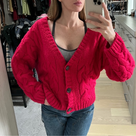 Dark pink button up cardigan sweater - Picture 6 of 8